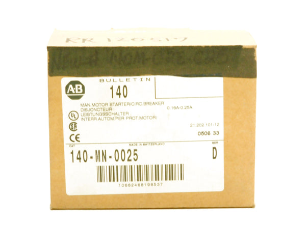 ALLEN BRADLEY 140-MN-0025 SER. D 0.16-0.25A 600V NSMP