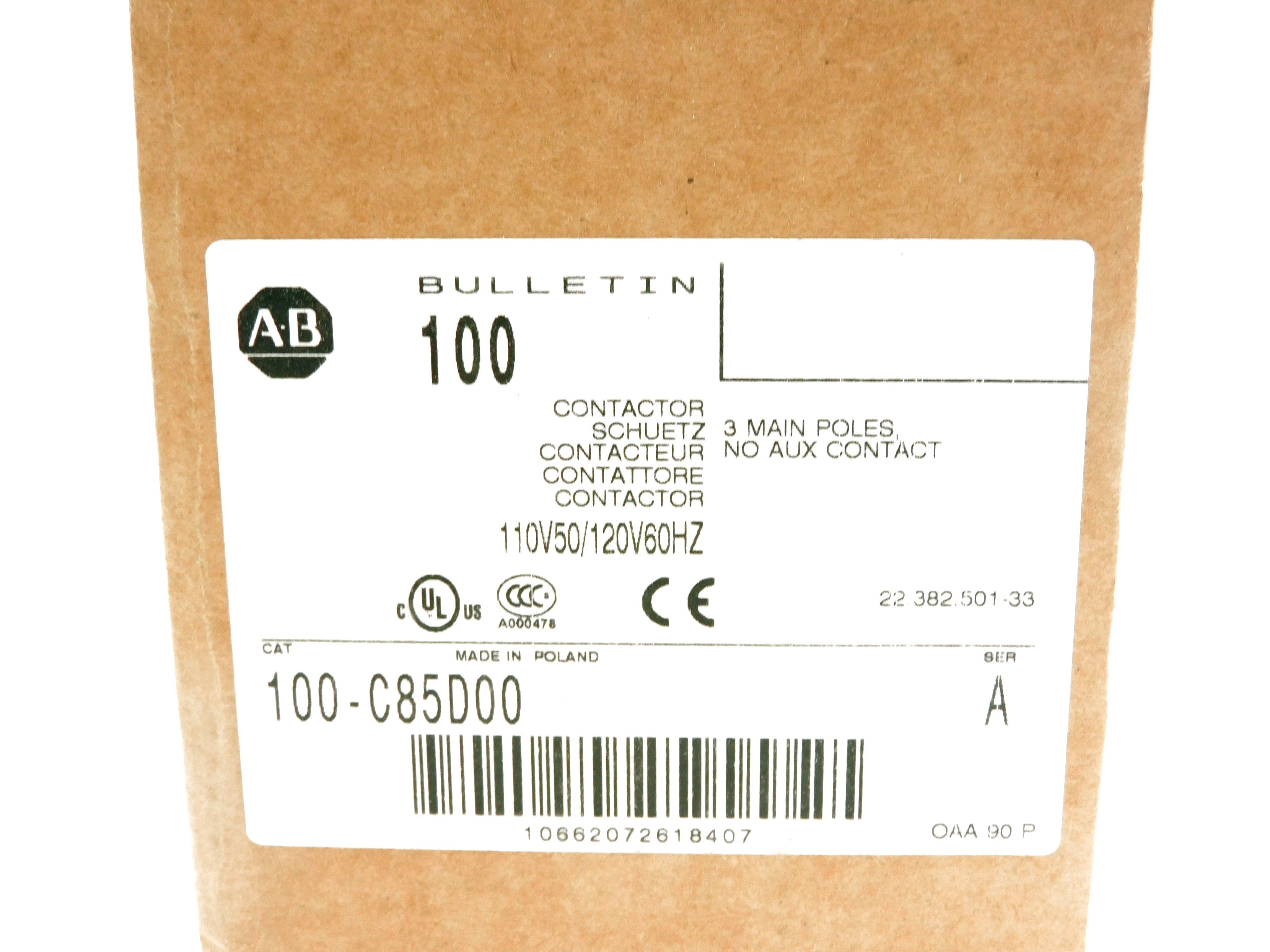 ALLEN BRADLEY 100-C85D00 SER. A 110/120V 100A (BR/WH) NSMP