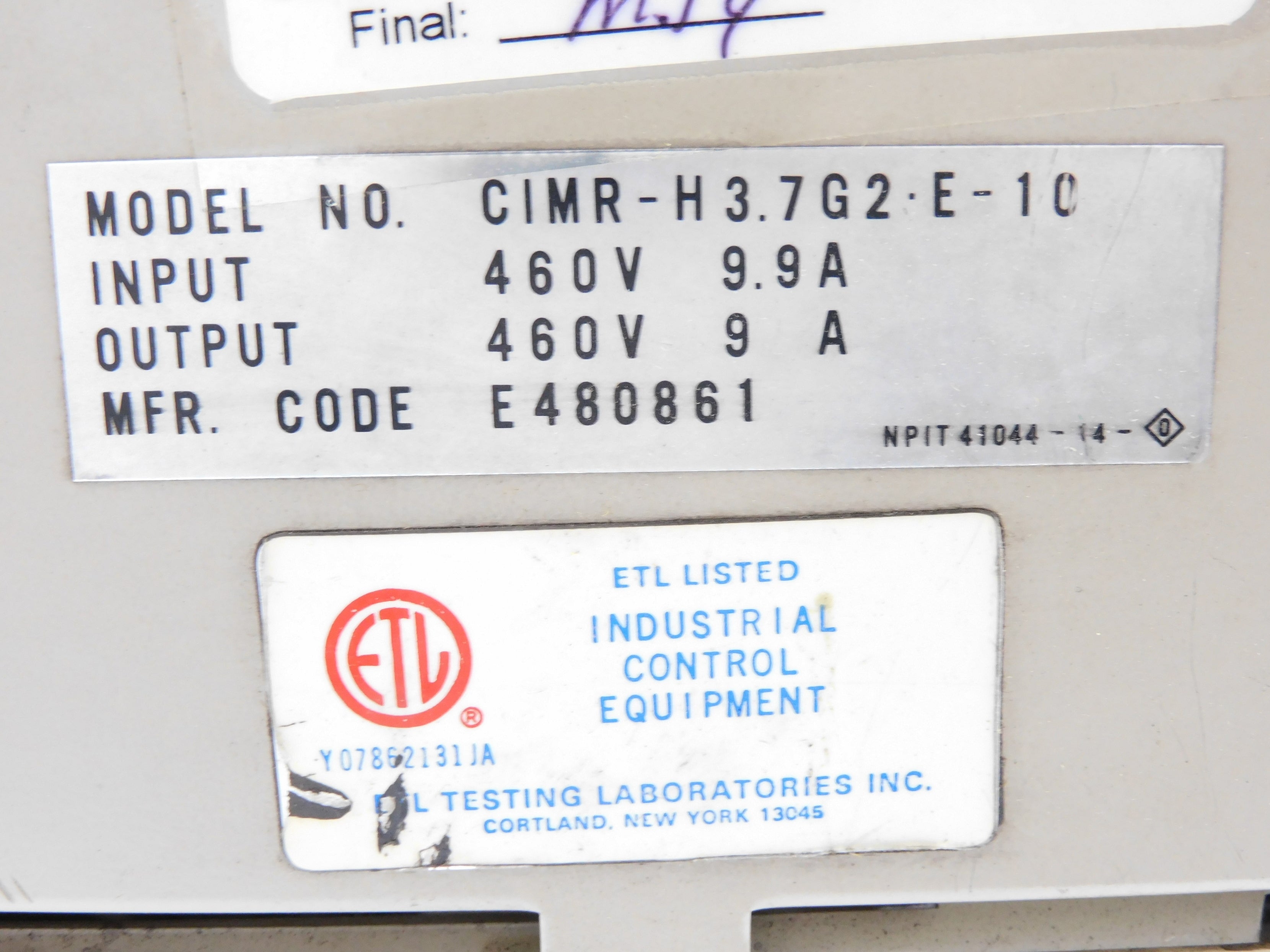 YASKAWA CIMR-H3.7G2-E-10 380-460V UNMP