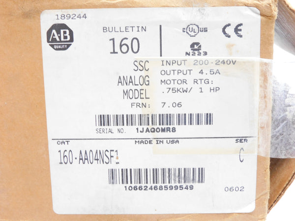 ALLEN BRADLEY 160-AA04NSF1 SER. C F/W 7.06 200-240V 5.4A (BR/WH) NSMP