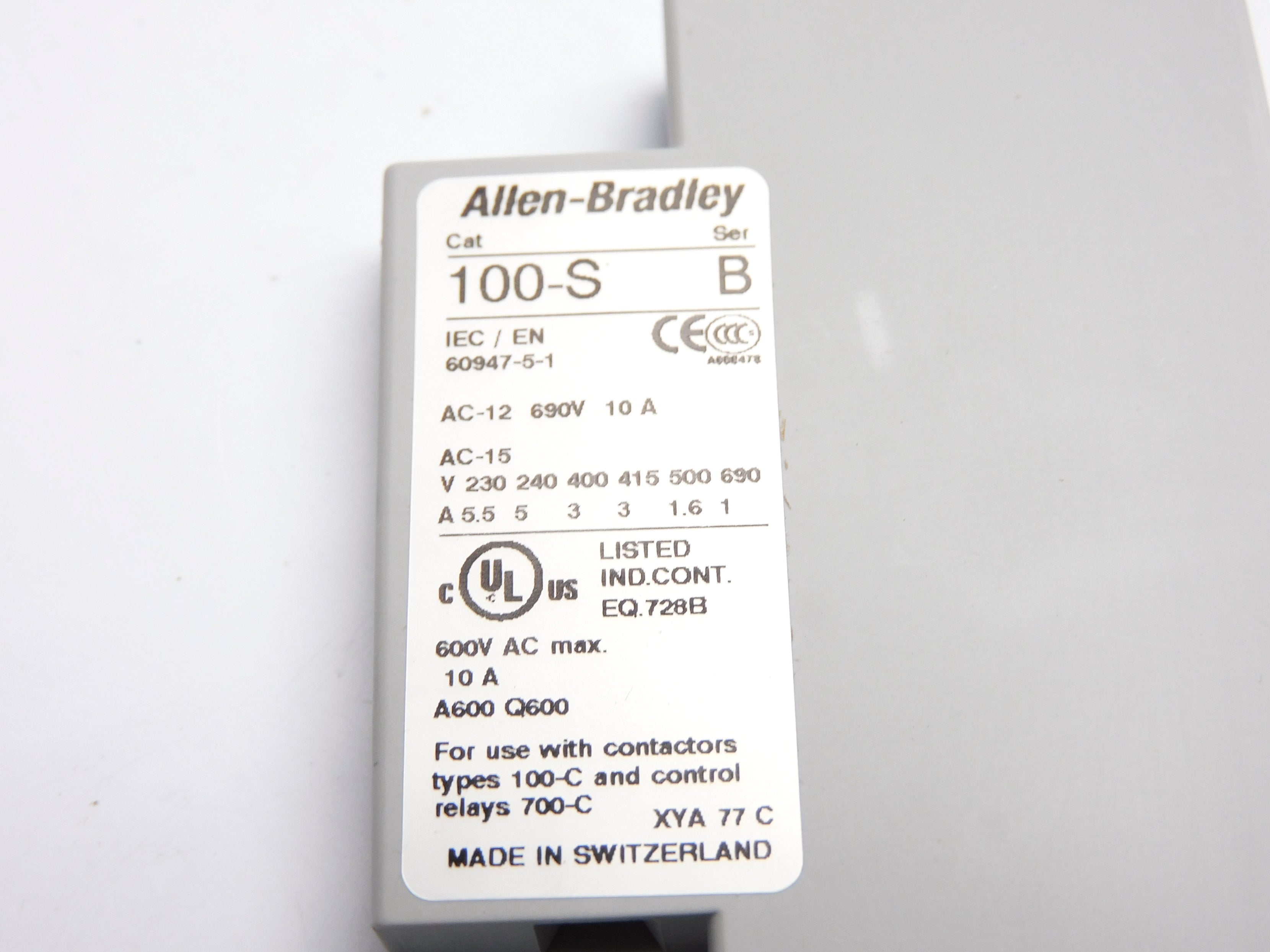 ALLEN BRADLEY 100-SA10 SER. B 600V 10A (BR/WH) NSMP