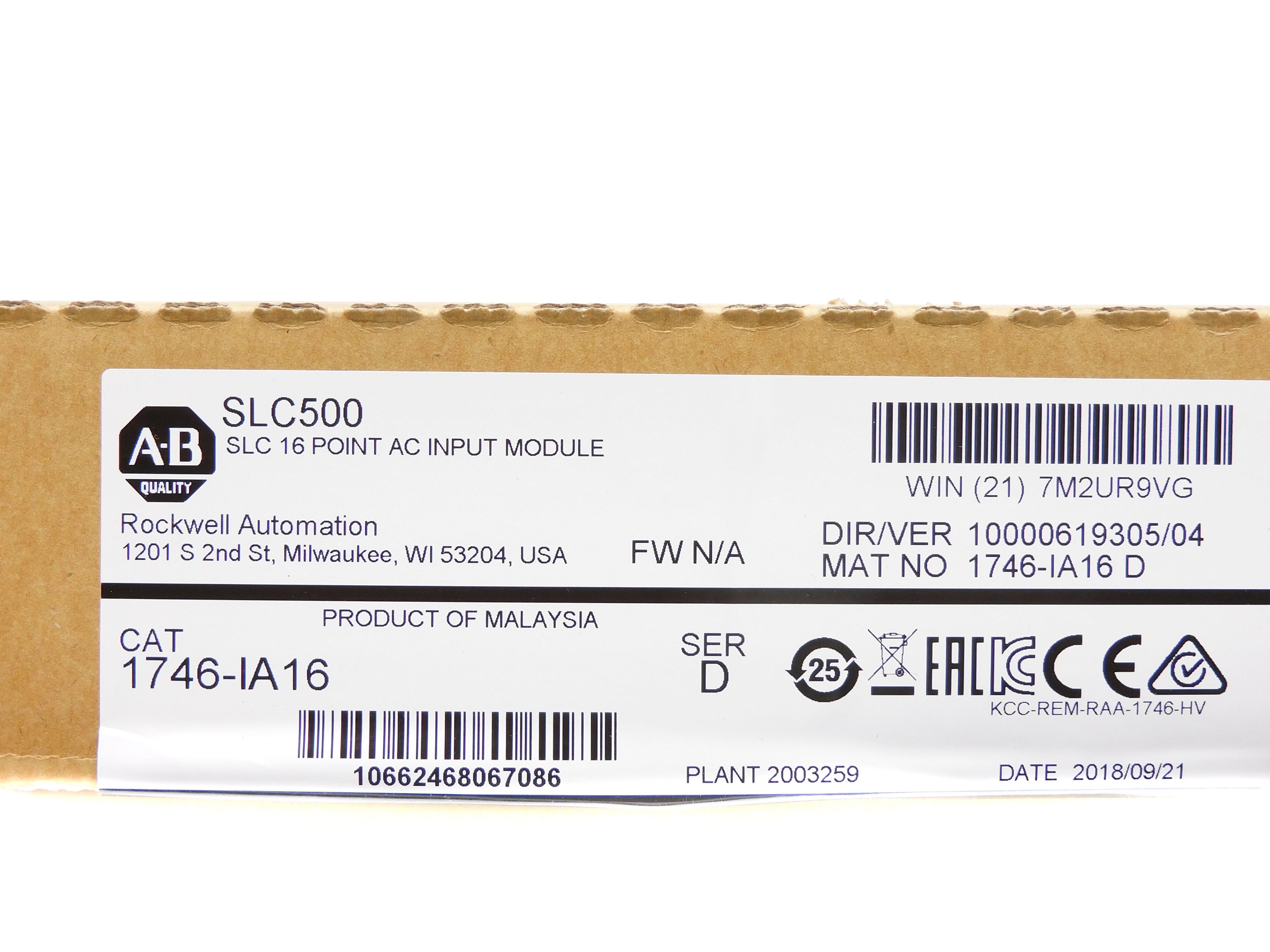 ALLEN BRADLEY 1746-IA16 SER. D DATE: 2018 NSFS