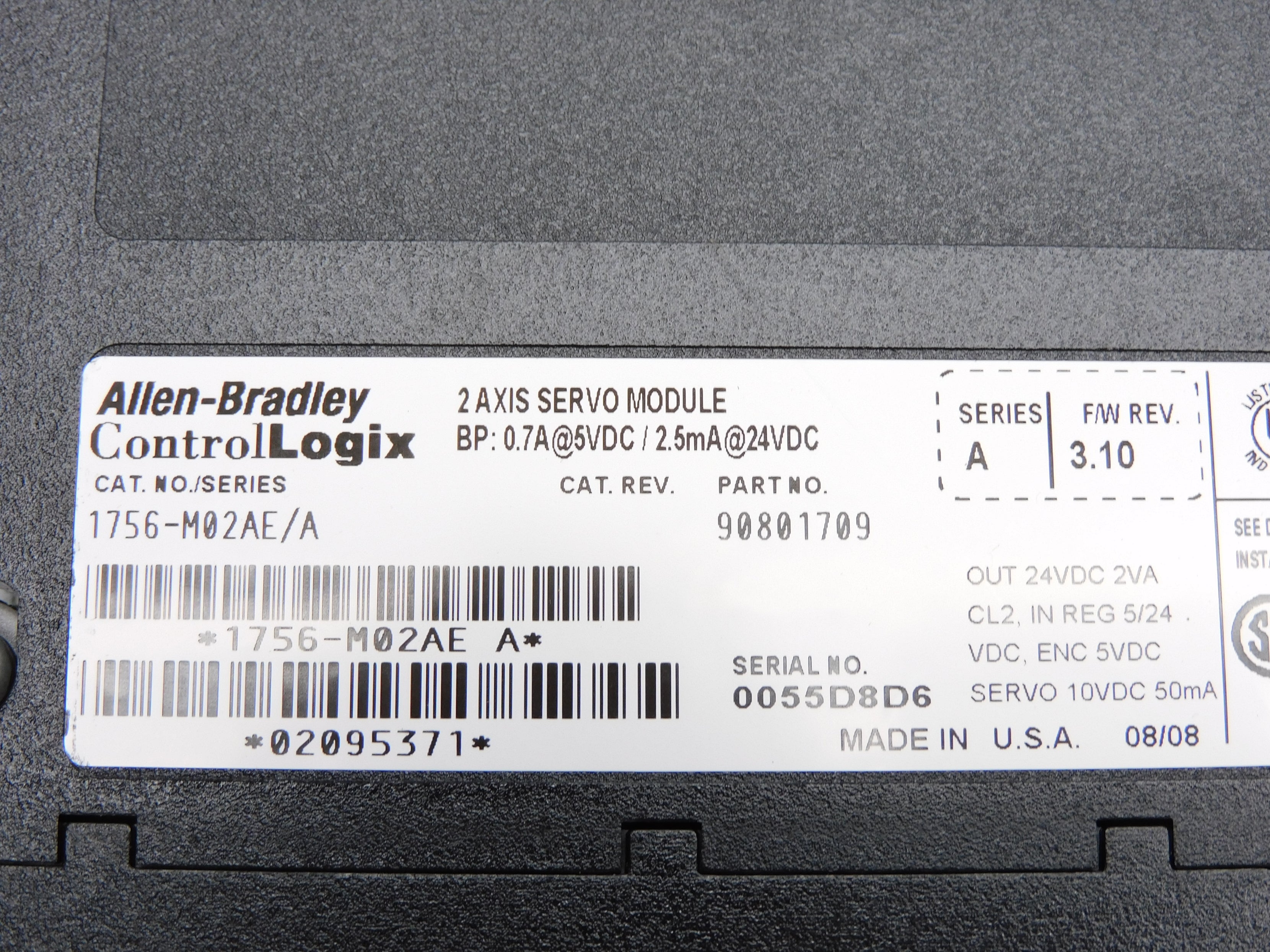 ALLEN BRADLEY 1756-M02AE SER. A F/W 3.10 24VDC 0.7A NSMP