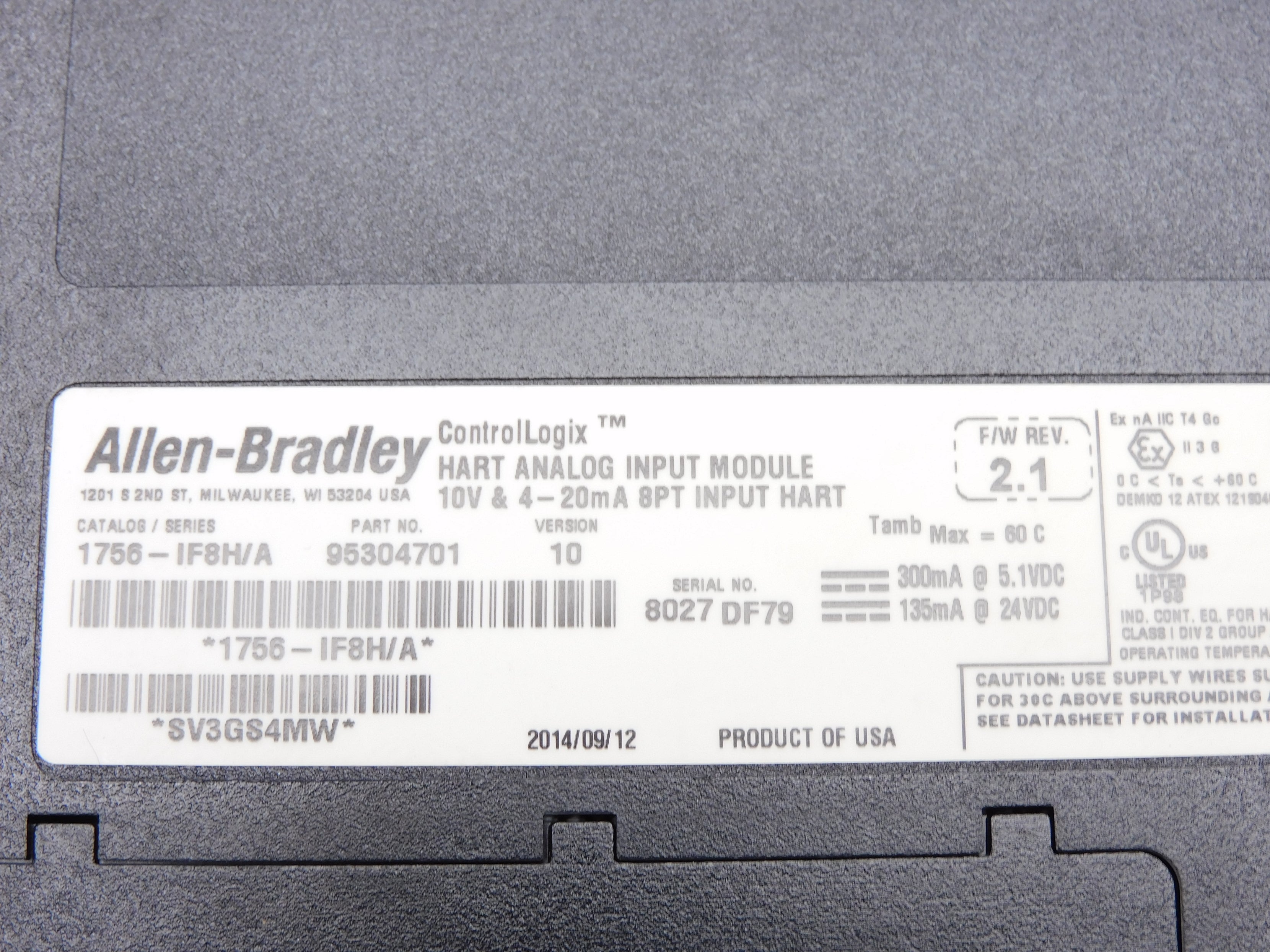 ALLEN BRADLEY 1756-IF8H SER. A F/W 2.1 24VDC NSMP