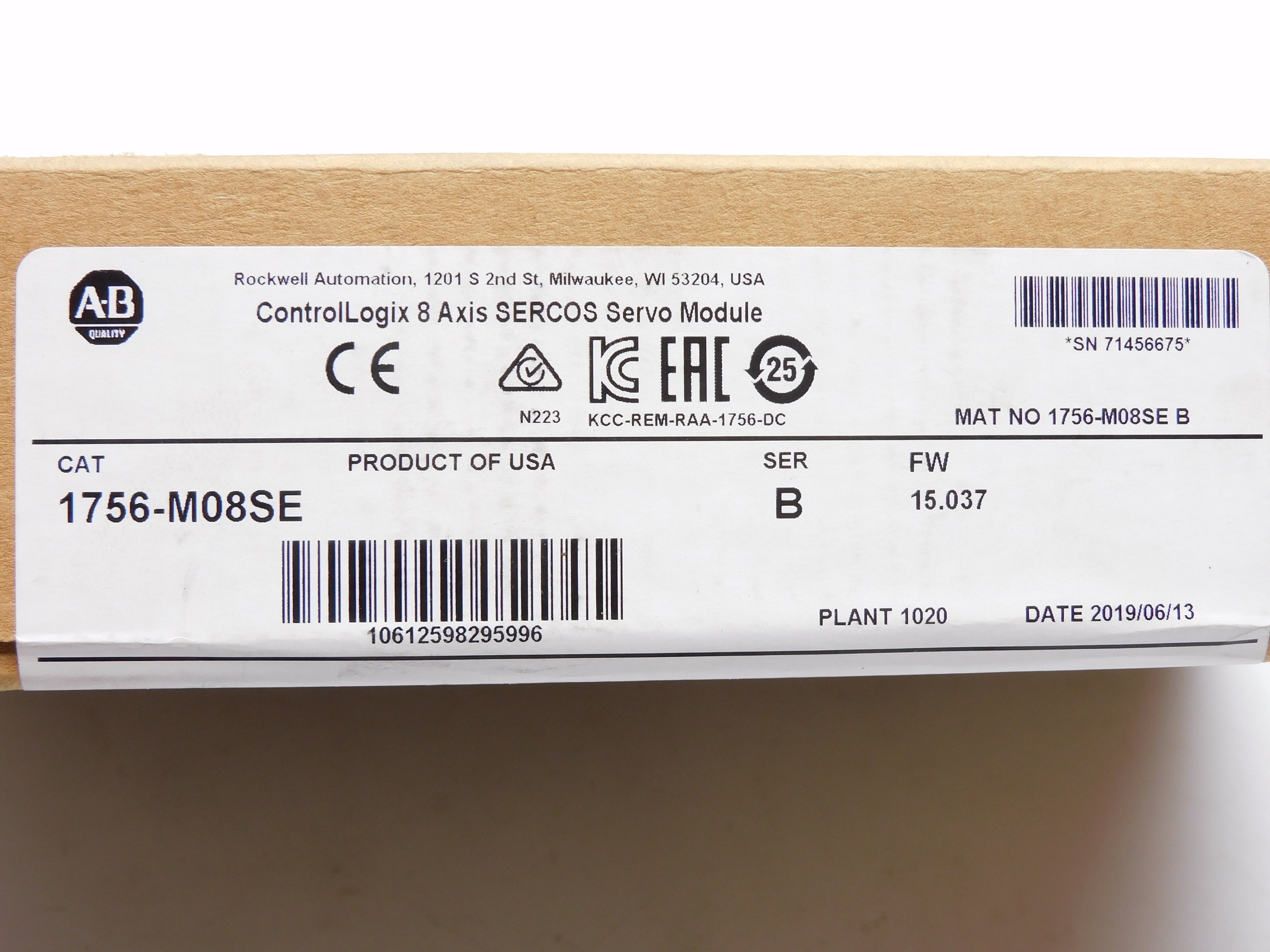 ALLEN BRADLEY 1756-M08SE SER. B F/W 15.037 DATE: 2019 NSFS
