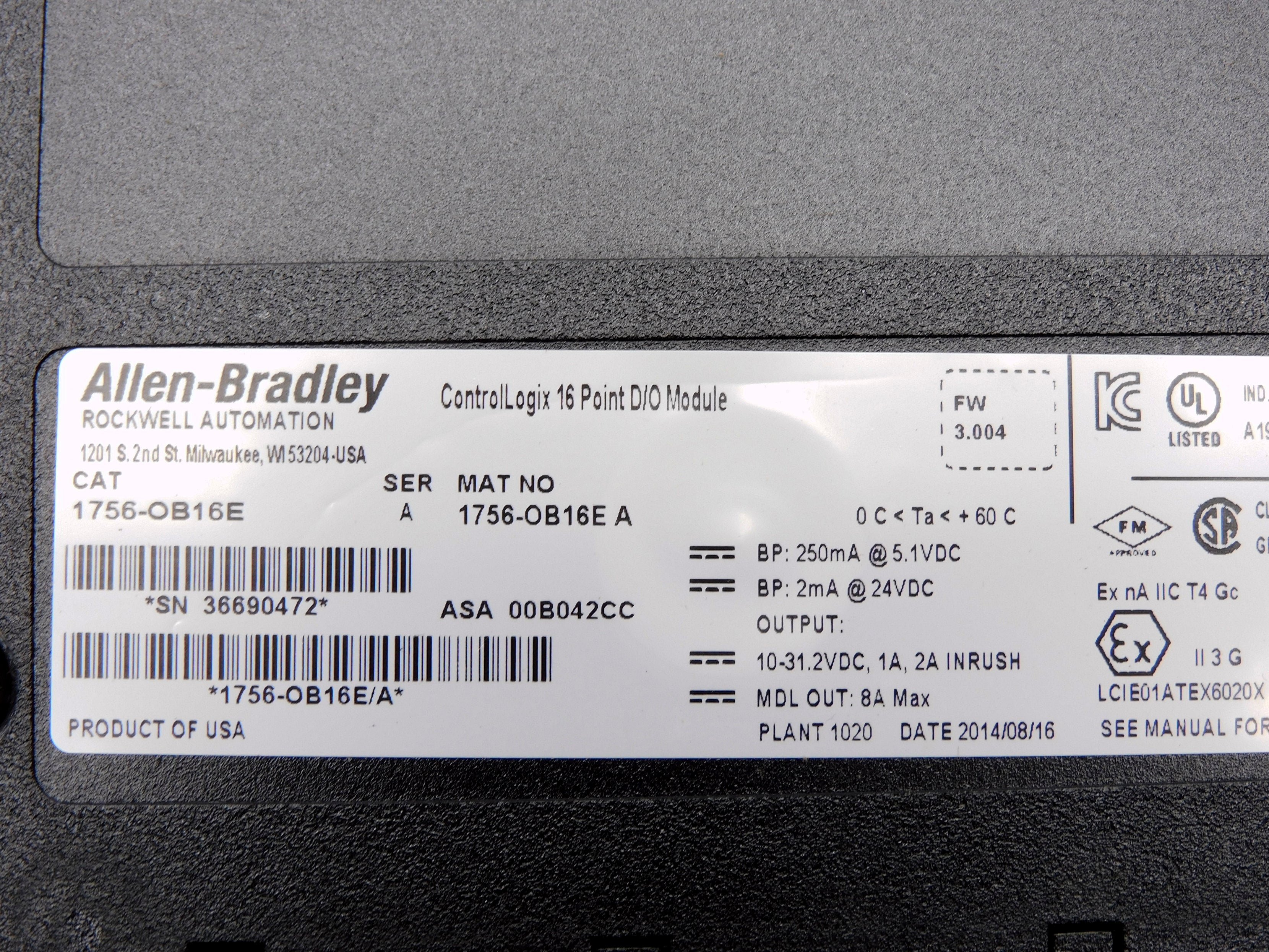 ALLEN BRADLEY 1756-OB16E SER. A F/W 3.004 NSMP