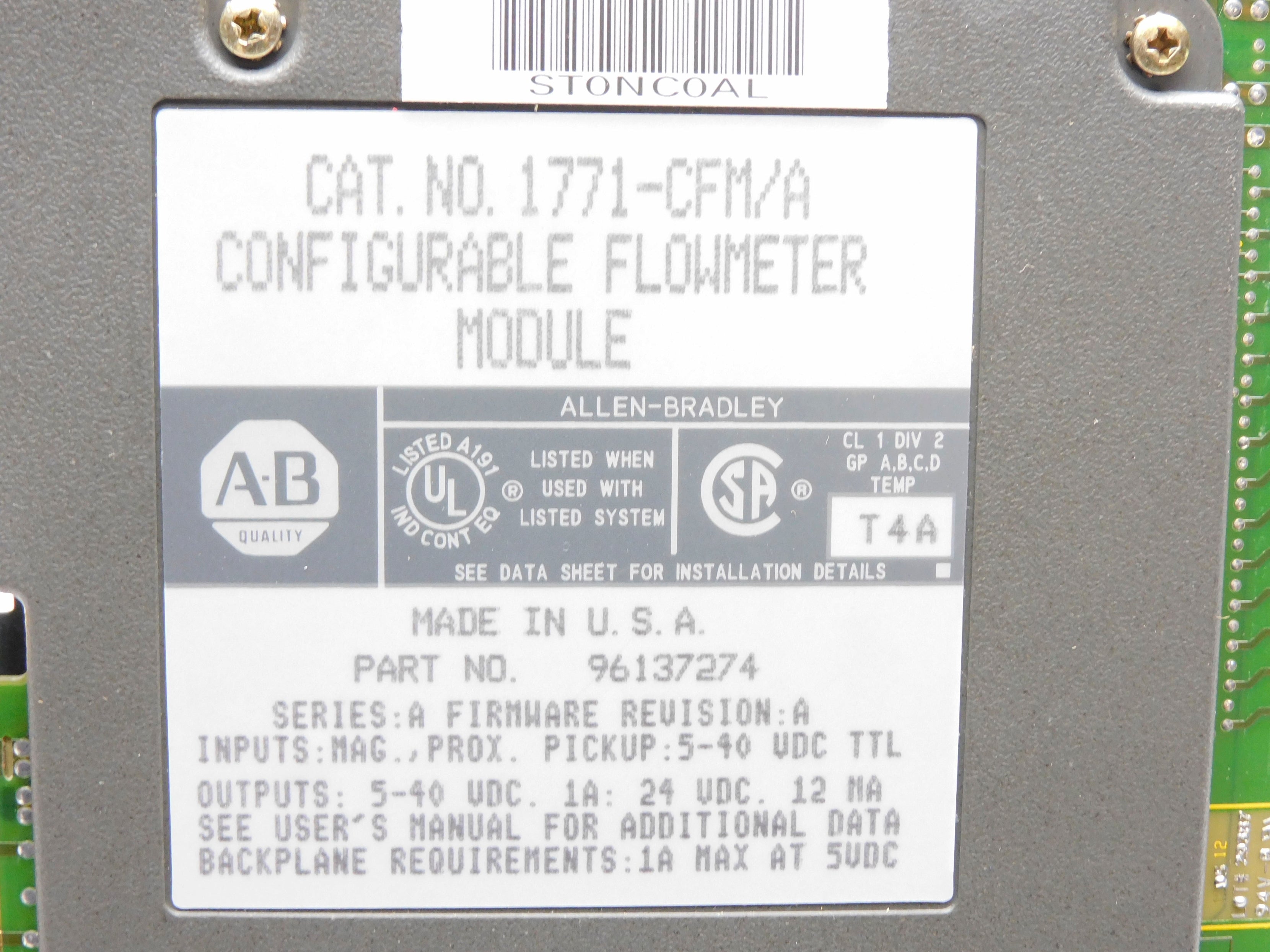 ALLEN BRADLEY 1771-CFM SER. A  5-40VDC 1A F/W A NSMP