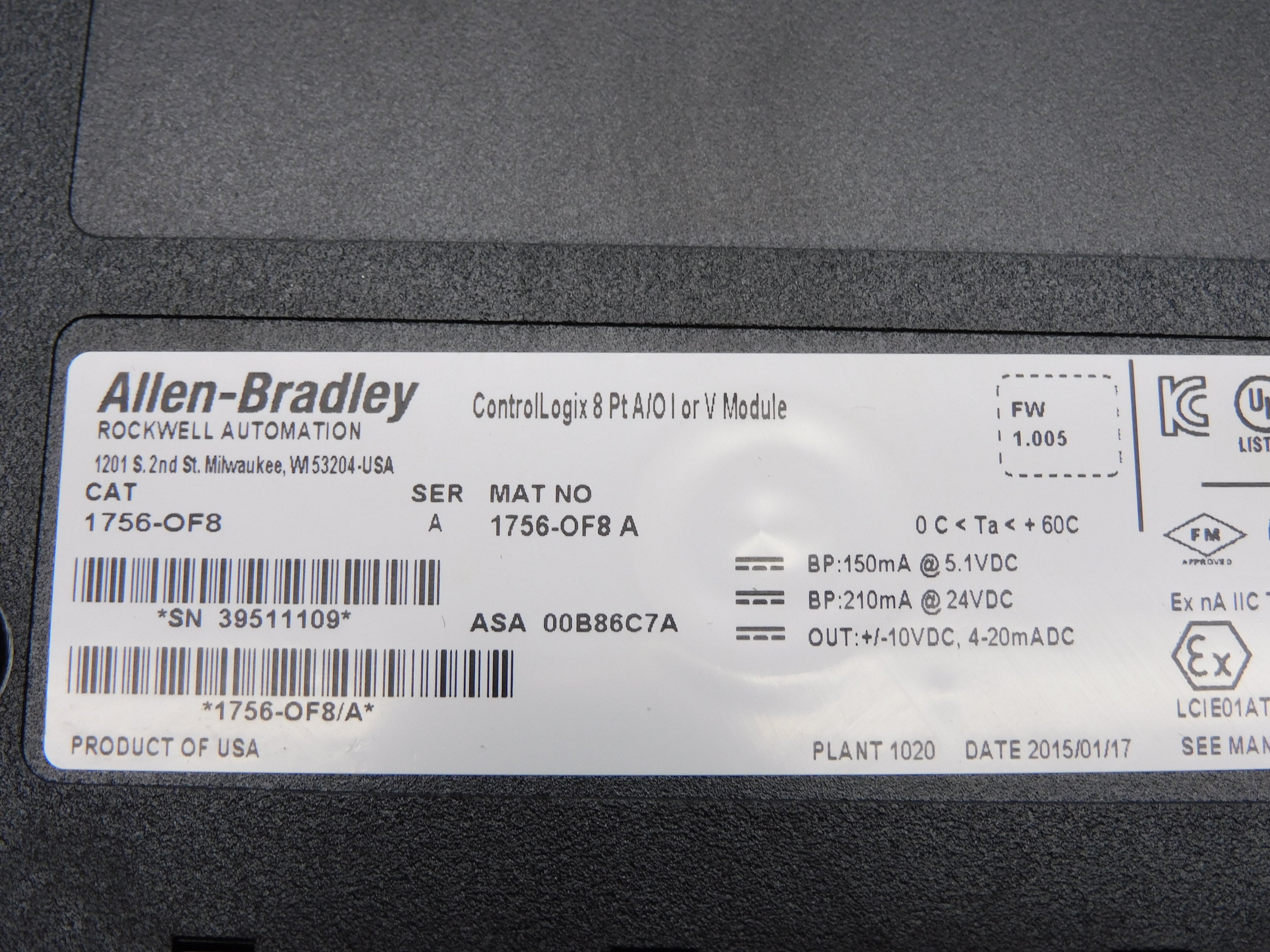 ALLEN BRADLEY 1756-OF8 SER. A F/W 1.005 NSNP