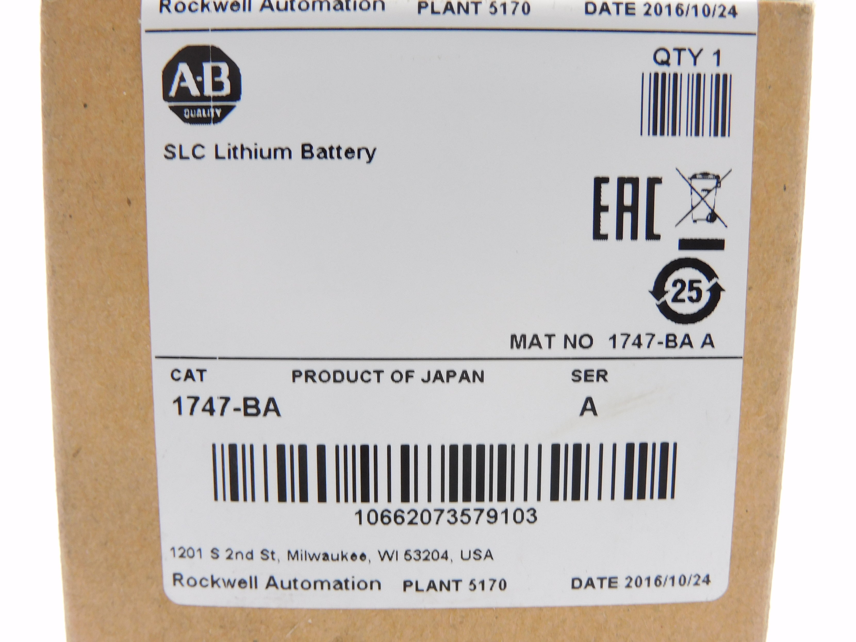 ALLEN BRADLEY 1747-BA SER. A DATE: 2016 NSFS