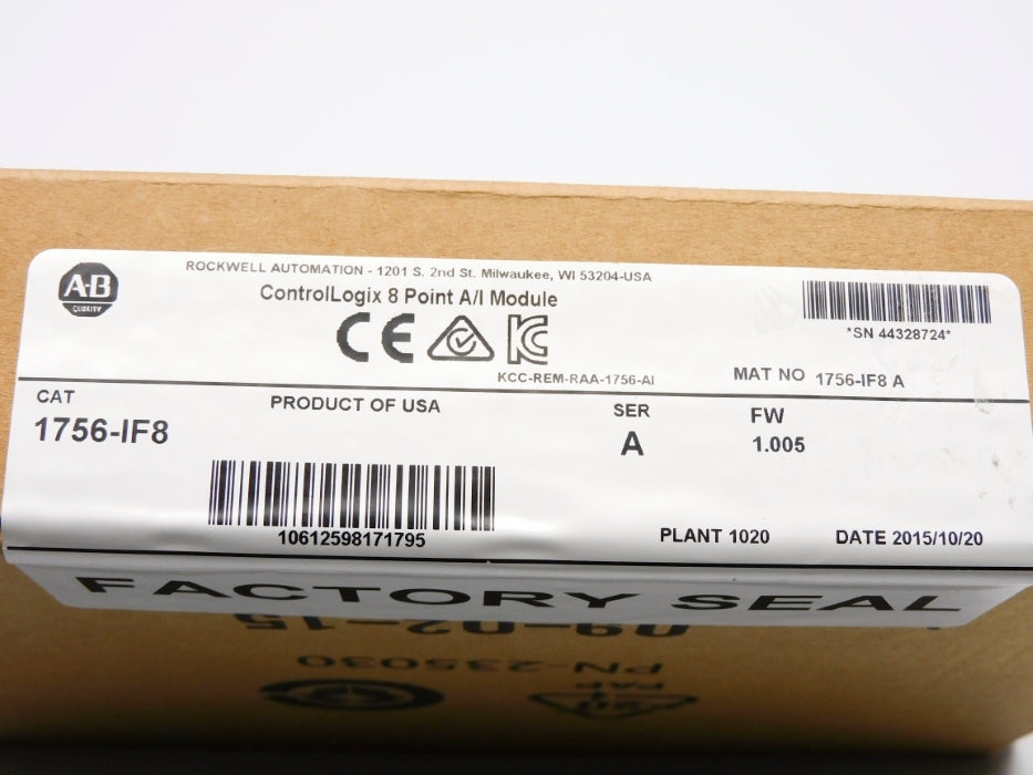 ALLEN BRADLEY 1756-IF8 SER. A F/W 1.005 DATE: 2015 NSFS