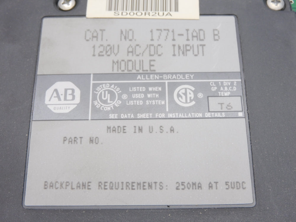 ALLEN BRADLEY 1771-IAD SER. B 120VAC/DC UNMP