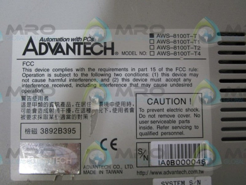 ADVANTECH AWS-8100T-T OPERATOR INTERFACE DISPLAY (AS PICTURED)  UNMP