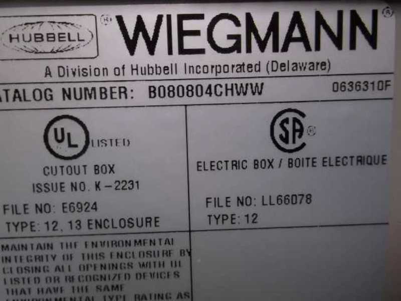 HUBBELL WIEGMANN B080804CHWW ENCLOSURE ELECTRIC BOX CONTROL  NSMP