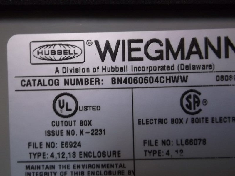 HUBBELL WIEGMANN BN4060604CHWW ELECTRICAL BOX  NSMP