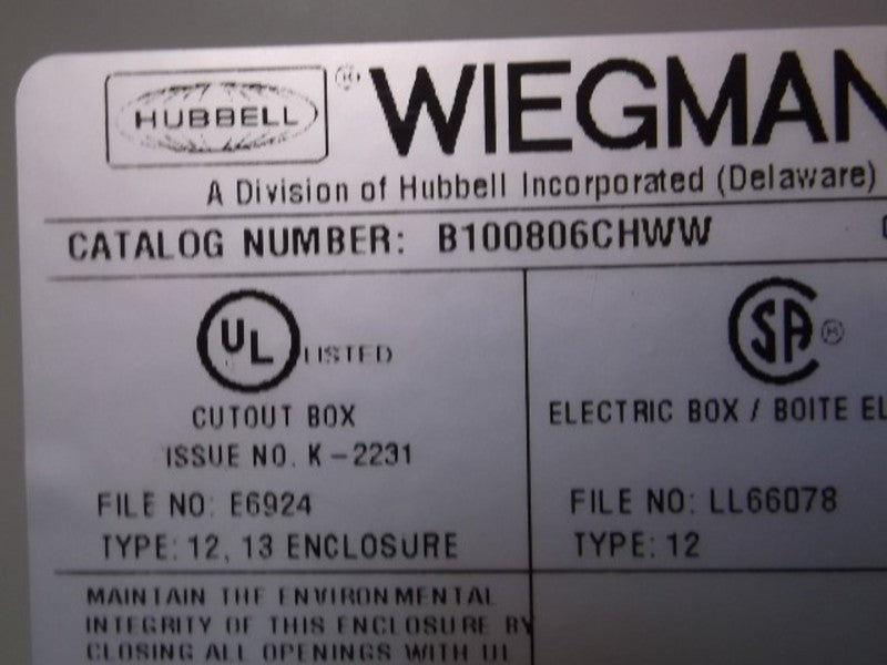 HUBBELL WIEGMANN B100806CHWW ENCLOSURE  NSMP
