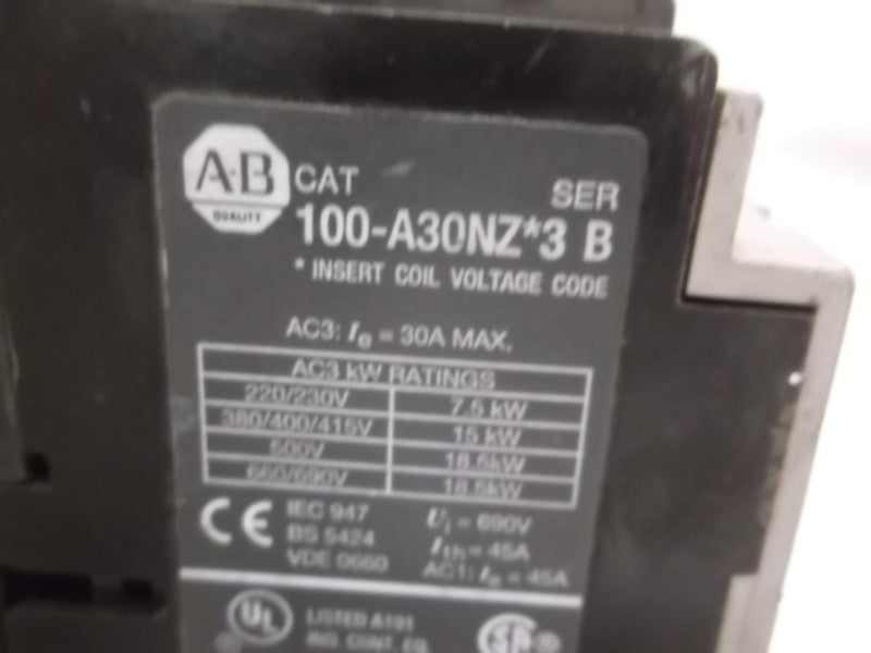 ALLEN BRADLEY 100-A30NZ243 SER. B CONTACTOR 24VDC  UNMP