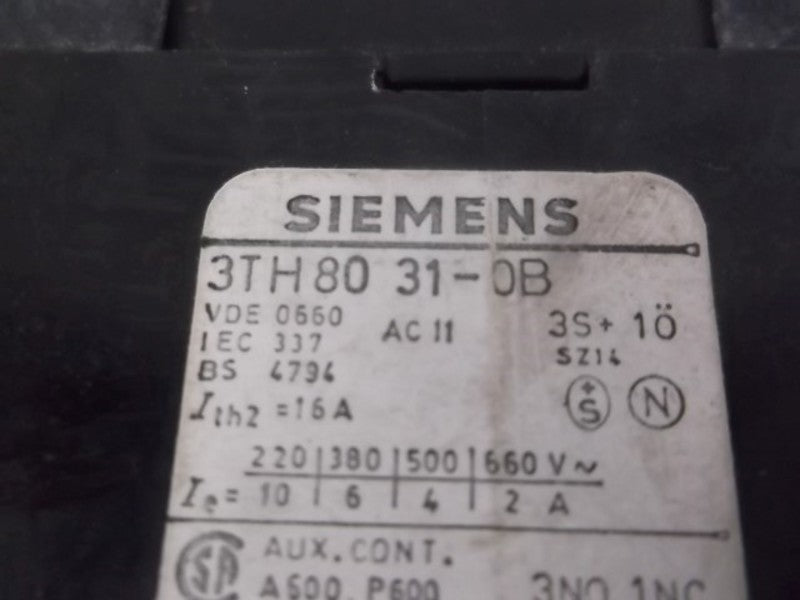 SIEMENS 3TH8031-0B RELAY 16AMP 4POLE 24VDC  UNMP