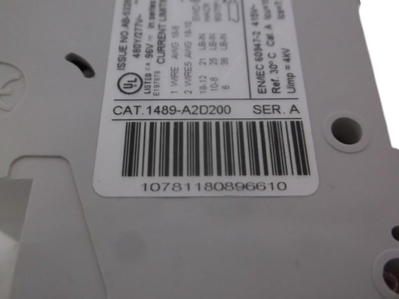 ALLEN BRADLEY 1489-A2D200 SER. A MINIATURE CIRCUIT BREAKER 20A  NSNP