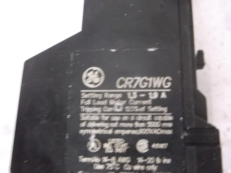 GENERAL ELECTRIC CR7G1WG OVERLOAD RELAY 1.3-1.9A  UNMP