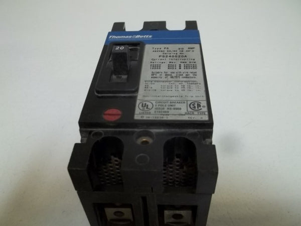 THOMAS & BETTS FS240020A CIRCUIT BREAKER 480VAC 20AMP  UNMP