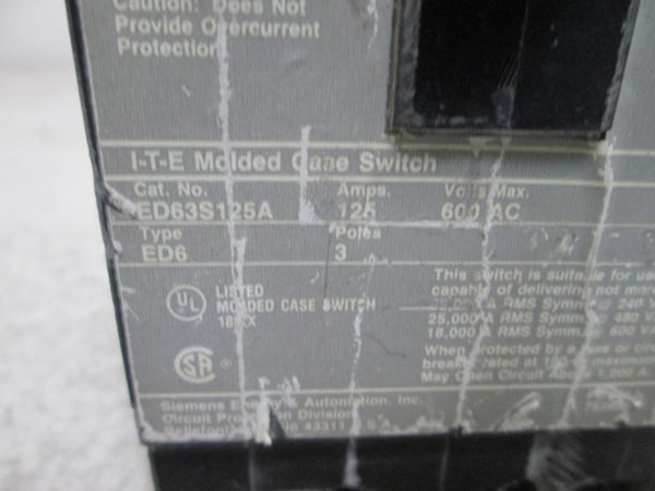 SIEMENS ED63S125A CIRCUIT BREAKER 125AMP  UNMP
