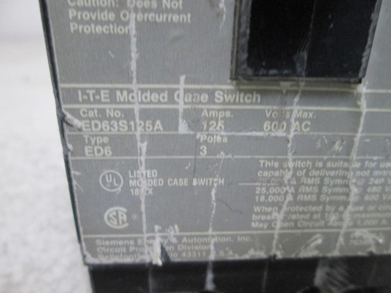 SIEMENS ED63S125A CIRCUIT BREAKER 125AMP  UNMP