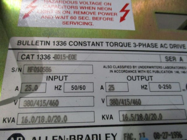 ALLEN BRADLEY 1336-B015-EOE SER. A AC DRIVE  UNMP