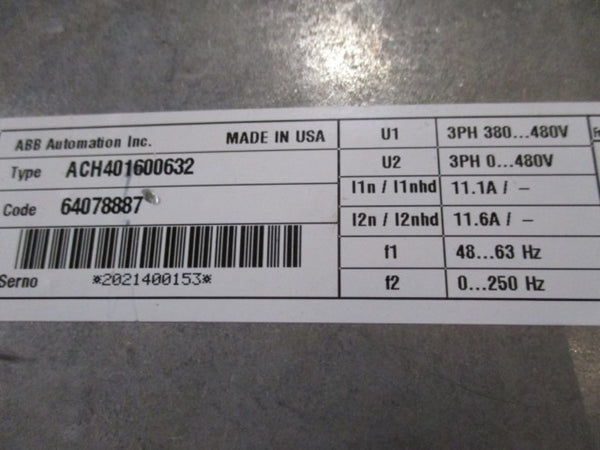 ABB ACH401600632 VARIABLE FREQUENCY DRIVE  UNMP