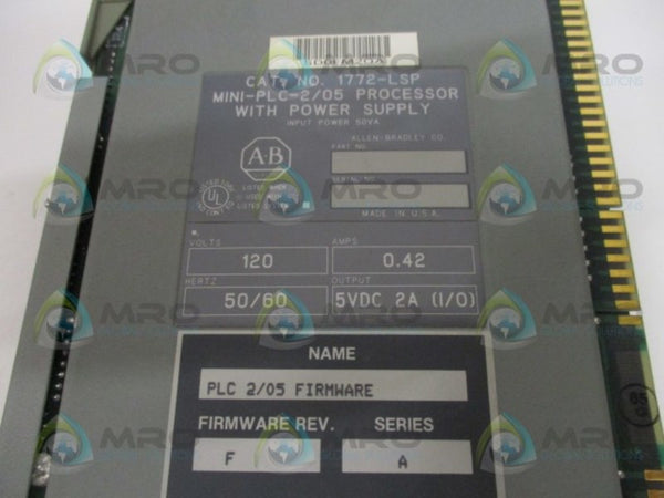 ALLEN BRADLEY 1772-LSP SER. A F/W F PROCESSOR WITH POWER SUPPLY  UNMP