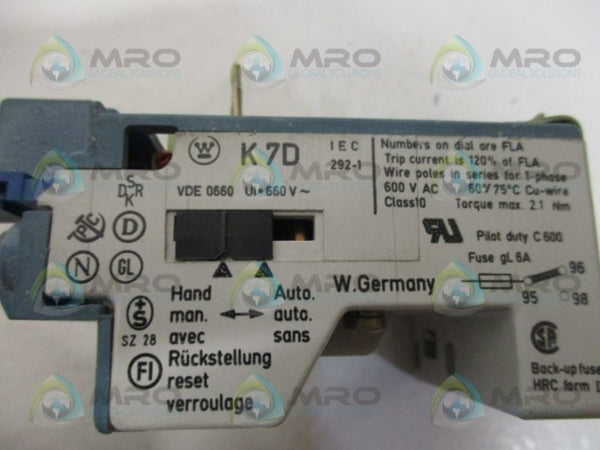 WESTINGHOUSE K7D2.2 OVERLOAD RELAY 1.4-2.2A (AS PICTURED)  UNMP