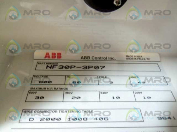 ABB NF30P-3P07 PLASTIC ENCLOSURE  UNMP