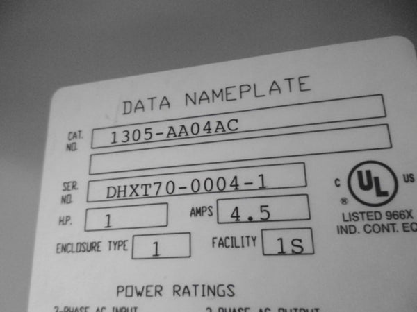 ALLEN BRADLEY 1305-AA04AC AC DRIVE 1HP 4.5A  NSMP