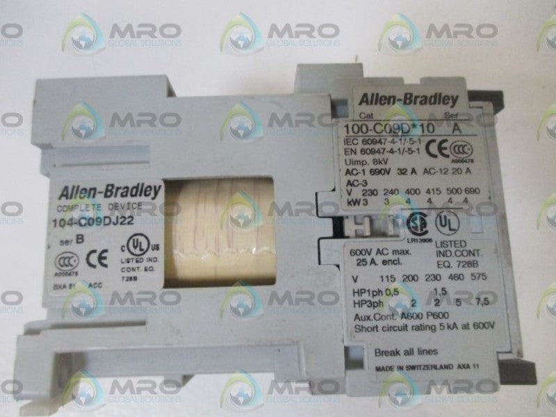 ALLEN BRADLEY 104-C09DJ22 SER. B REVERSING CONTACTOR 24V   UNMP