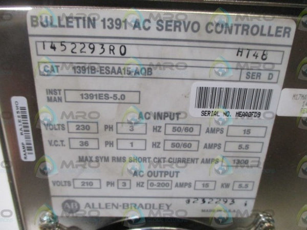 ALLEN BRADLEY 1391B-ESAA15-AQB SER.D AC SERVO CONTROLLER  NSNP