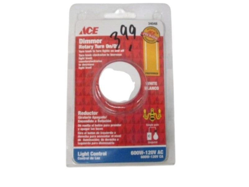 ACE 34048  600W-120V AC DIMMER ROTARY TURN ON/OFF   ORIGINAL PACKAGE
