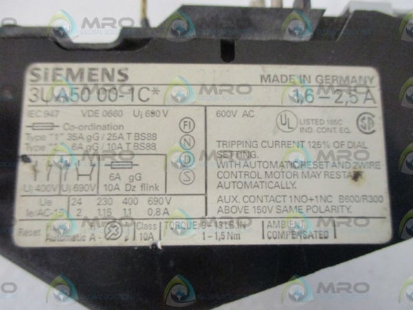 SIEMENS 3UA5000-1C 1,6-2,5A OVERLOAD RELAY  UNMP