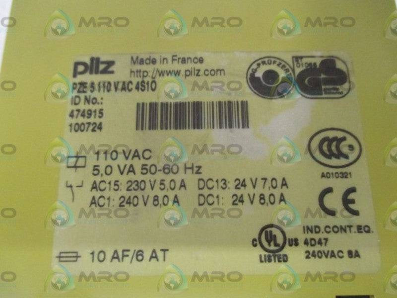 PILZ PZE5110VAC4S1O SAFETY RELAY  NSMP