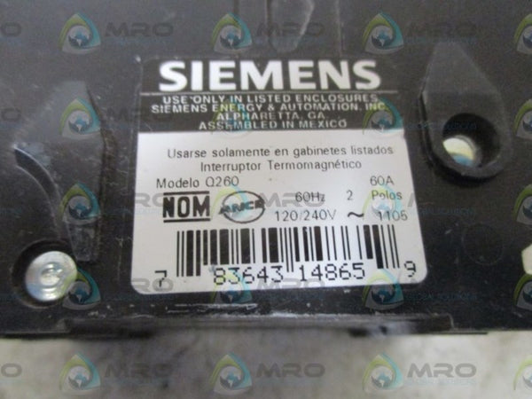 SIEMENS Q260 CIRCUIT BREAKER 60A  UNMP