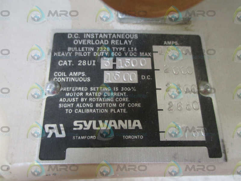 SYLVANIA 28UI3-1500 OVERLOAD RELAY  NSNP