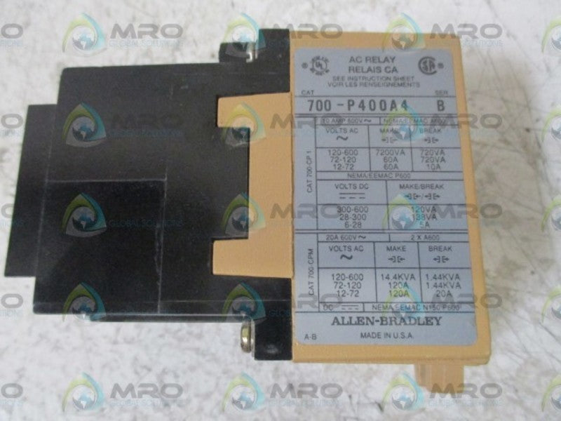 ALLEN BRADLEY 700-P400A4 SER.B RELAY 120V  UNMP
