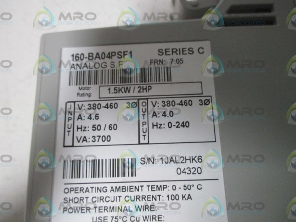 ALLEN BRADLEY 160-BA04PSF1P1 SER. C F/W 7.05 SPEED CONTROLLER  UNMP