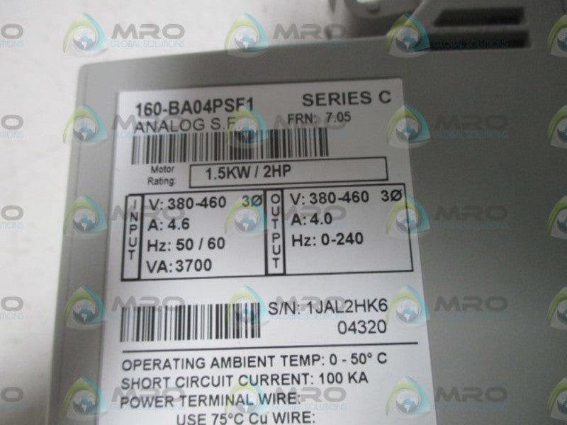 ALLEN BRADLEY 160-BA04PSF1P1 SER. C F/W 7.05 SPEED CONTROLLER  UNMP