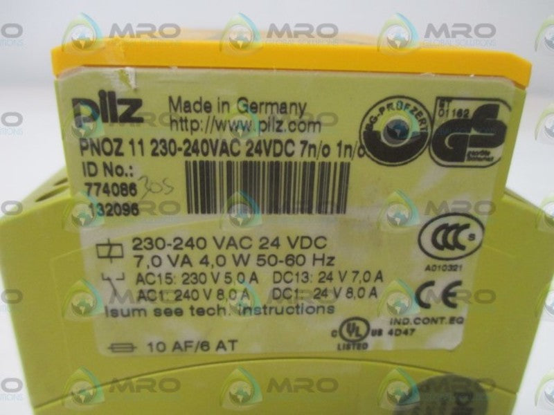 PILZ PNOZ 11 230-240VAC 24VDC7N/O1N/O SAFETY RELAY  NSMP