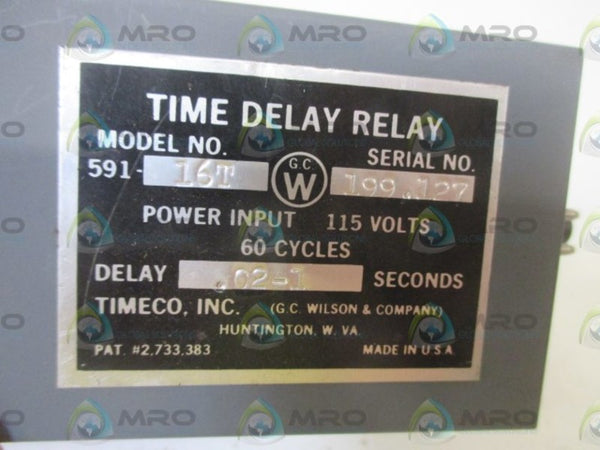 G.C. WILSON & COMPANY 591-16T TIME DELAY RELAY  UNMP