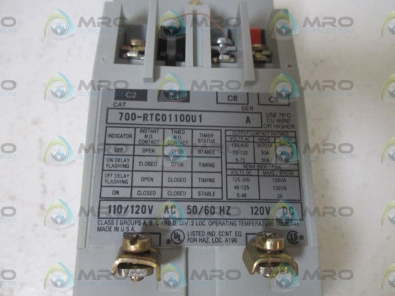 ALLEN BRADLEY 700-RTC01100U1 SER.A TIMING RELAY 120V  UNMP