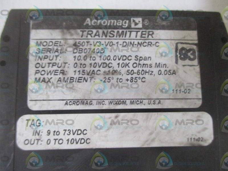 ACROMAG 450T-V3-V0-1-DIN-NCR-C TRANSMITTER  NSNP