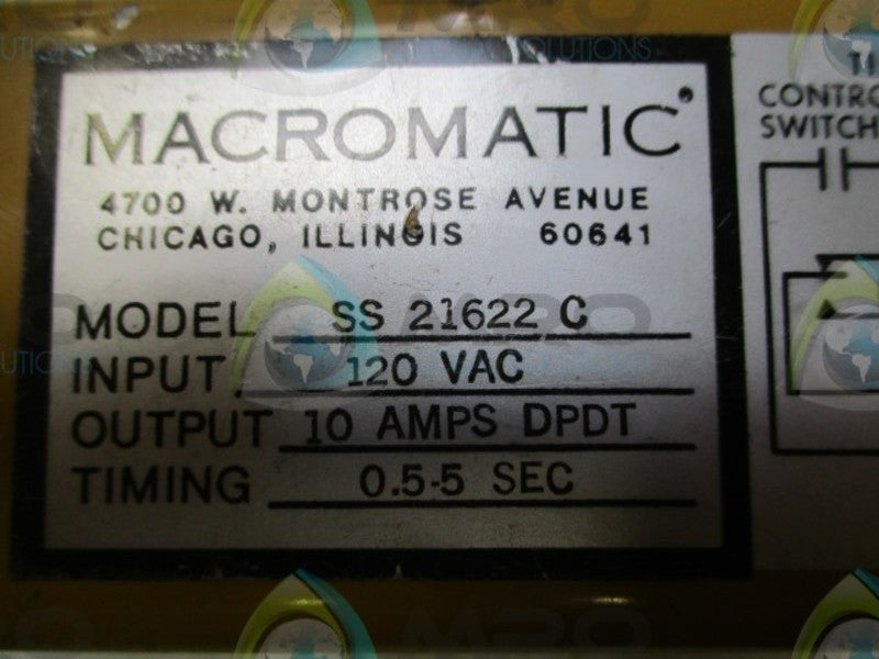 MACROMATIC SS-21622-C TIME DELAY RELAY .5-5.0 SECONDS  UNMP