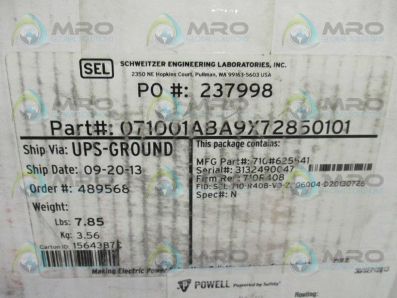 SEL SEL-710 071001ABA9X72850101 MOTOR PROTECTION RELAY  NSMP