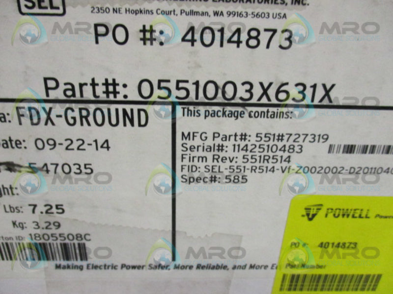 SEL SEL-551 0551003X631X OVERCURRENT RELAY RECLOSING RELAY  NSMP