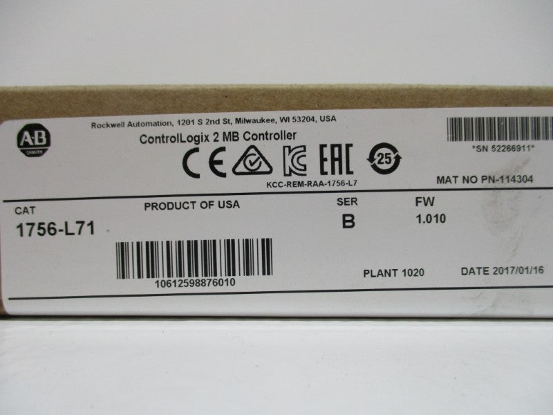 ALLEN BRADLEY 1756-L71 SER. B F/W 1.010 DATE: 2017  NSFS